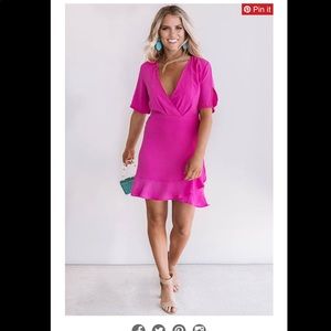 Hot pink ruffle hem dress